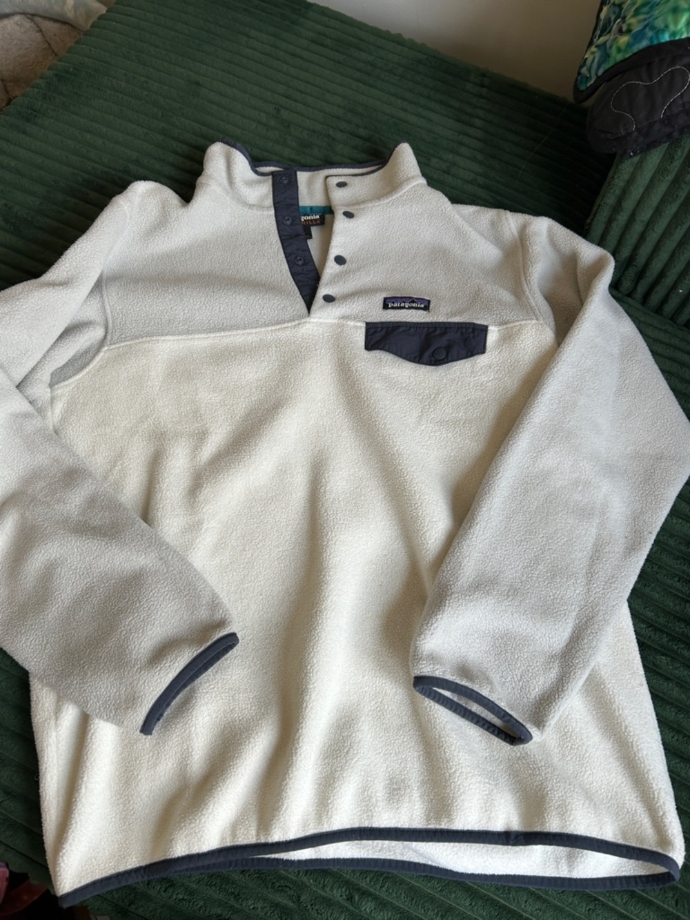 Patagonia Cream Fleece Pullover with Navy Accents